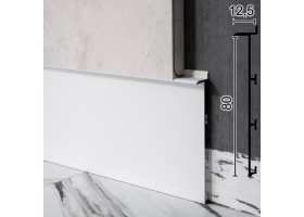 Скрытый плинтус алюминиевый для гипсокартона Sintezal Р-125W, 80х12,5х2500мм. Белый
